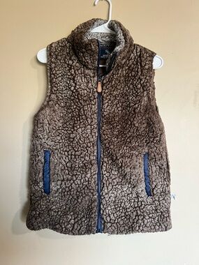 Simply Southern Brown Faux-Sherpa Vest with Navy Trim